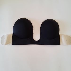 Deep U Plunge Backless Strapless Bra Black